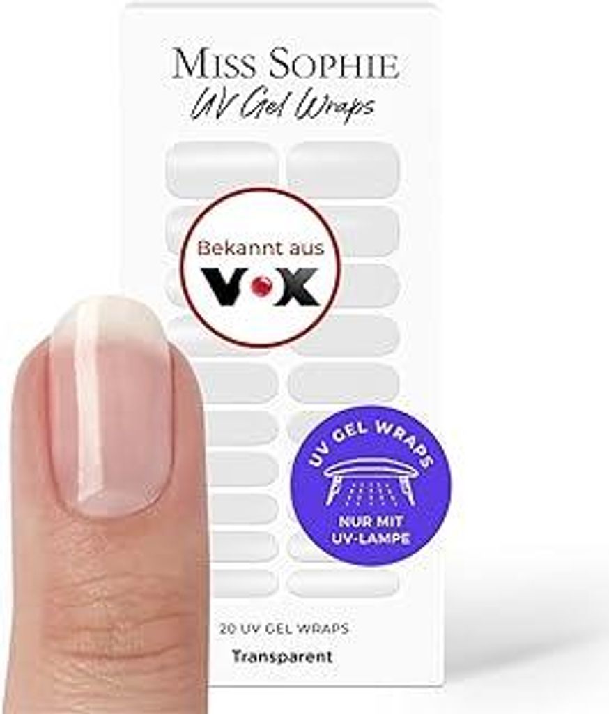 Original Miss Sophie UV Gel Nagelfolien I 20 ultra-dünne Nagellack-Streifen Transparent I UV Nagelfolien I Hält auf Natur- sowie lackierten, Acry...