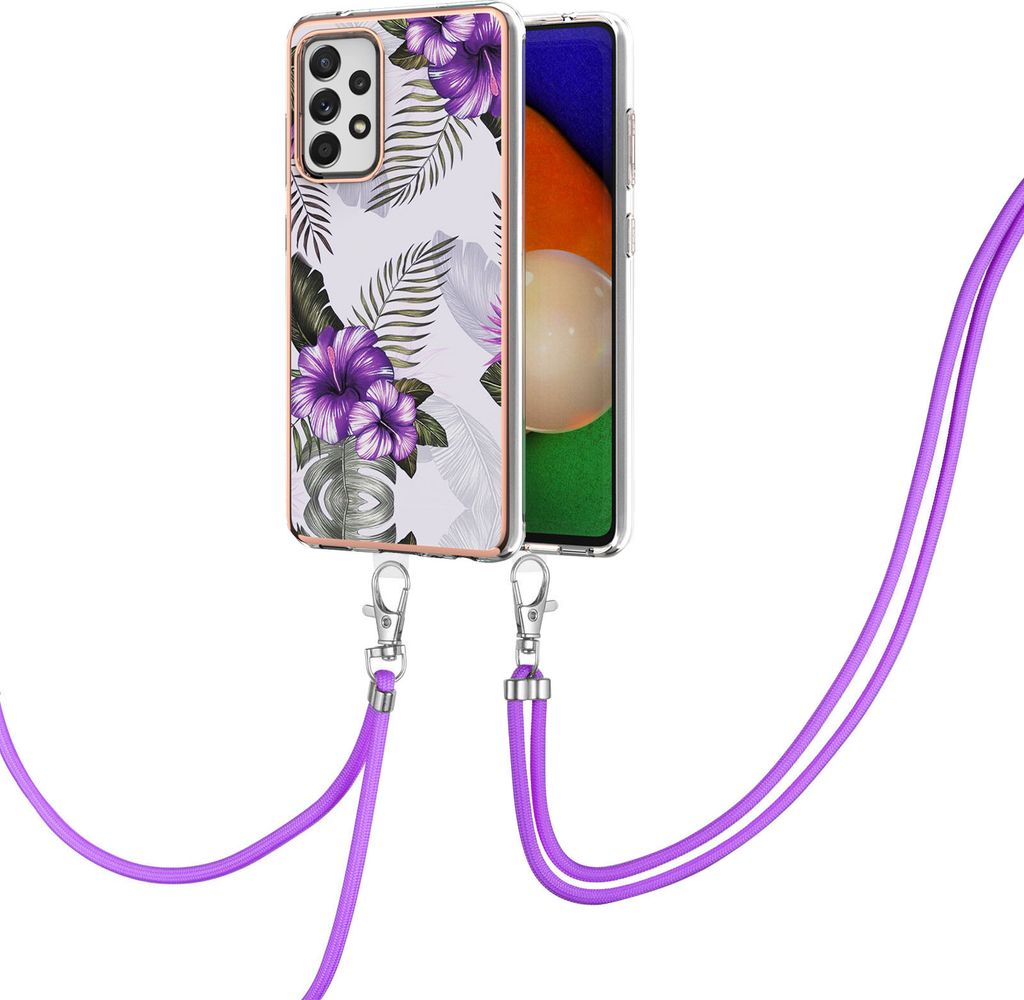 Handykette Hülle für Samsung Galaxy A52 / A52s 5G Muster TPU Schutzhülle mit verstellbarem Tragegurt Lila