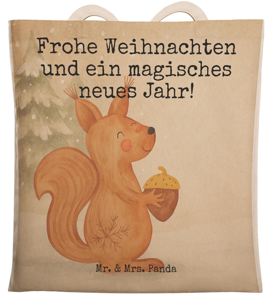 Mr. & Mrs. Panda shopping bag Eichhörnchen Weihnachten Design - Weiß - Geschenk, Weihnachtsmotiv, Neujahr, Tote, Tasche, Wintermotiv, Vogel, Trag...