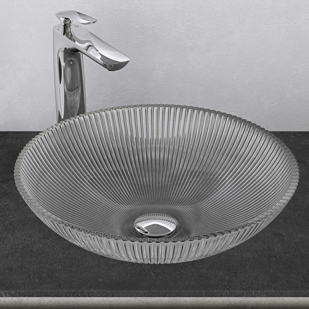 Mai & Mai Waschbecken Glas Aufsatzwaschbecken Glaswaschbecken Handwaschbecken Waschschale Oval Transparent BxTxH 40x40x12 cm Minerva06