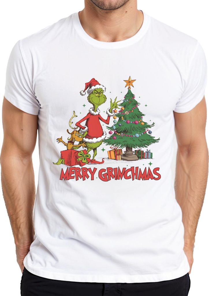 Merry Grinchmas Grinch Weihnachtsbaum Geschenke Weihnachten Herren T-Shirt, Weiß, XXL