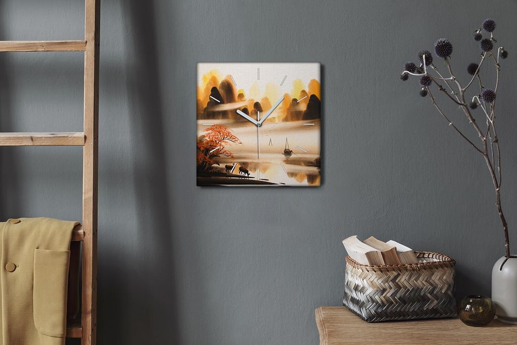 Coloray Hodiny Unikátní 30x30 cm Tiché hodiny Pro obývací pokoj a kuchyň Nástěnné hodiny Plátno Bílé ručičky hodin - Čínská loď
