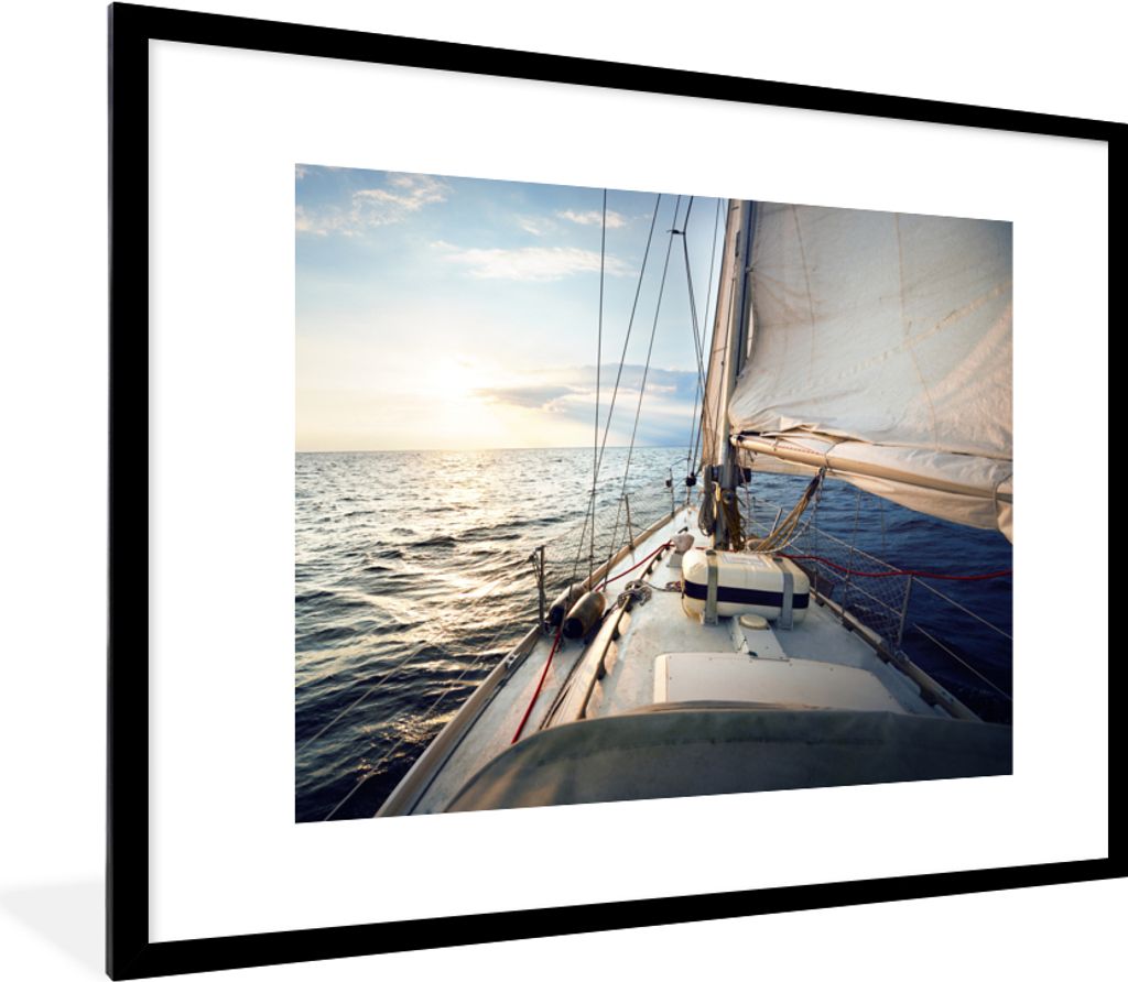 MuchoWow® Gerahmtes Poster Meer - Segelboot - Sonne 80x60 Produktbild 