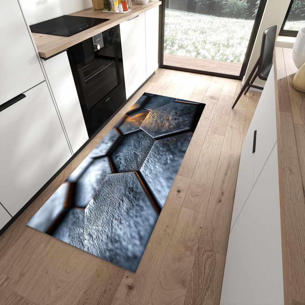Küchenteppich 80x200cm rutschfest & abwischbar PVC Läufer - Hexagon Fliesenstrukur