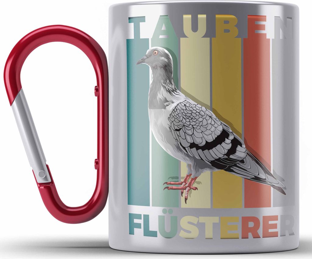 Trendation - Taubenzüchter Geschenk Zaubenzucht Zubehör Tauben Edelstahl Tasse Karabiner Lustiger Spruch Taubenflüsterer Becher (Rot)