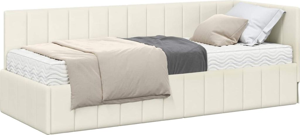Eckbettgestell mit Matratze mit Kopfteil 2 pcs Creme Samt