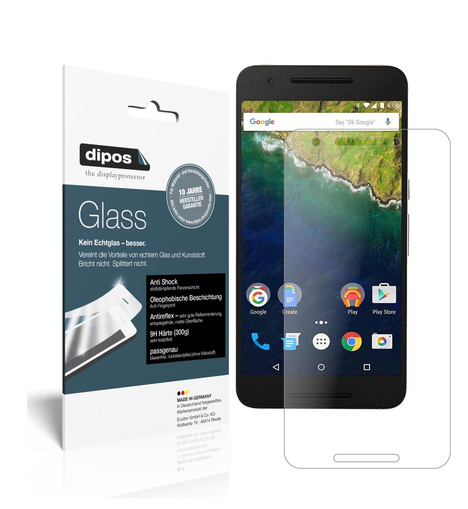 1x Schutzfolie für Google Nexus 6P matt - Anti-Shock 9H Folie dipos Glass Kunststoffglas