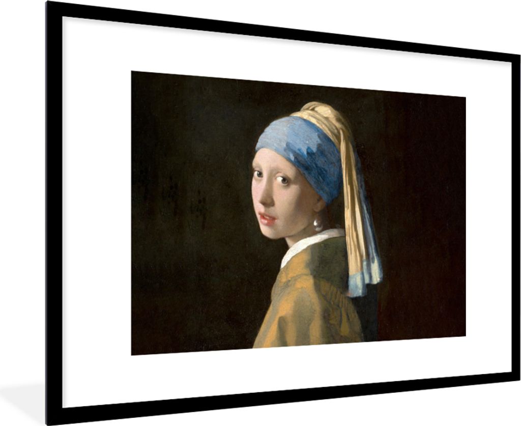 MuchoWow Gerahmtes Poster Mädchen mit Perlenohrring - Gemälde - Alte Meister - Vermeer 90x60 cm - Poster mit Schwarzem Bilderrahmen Wandposter ...