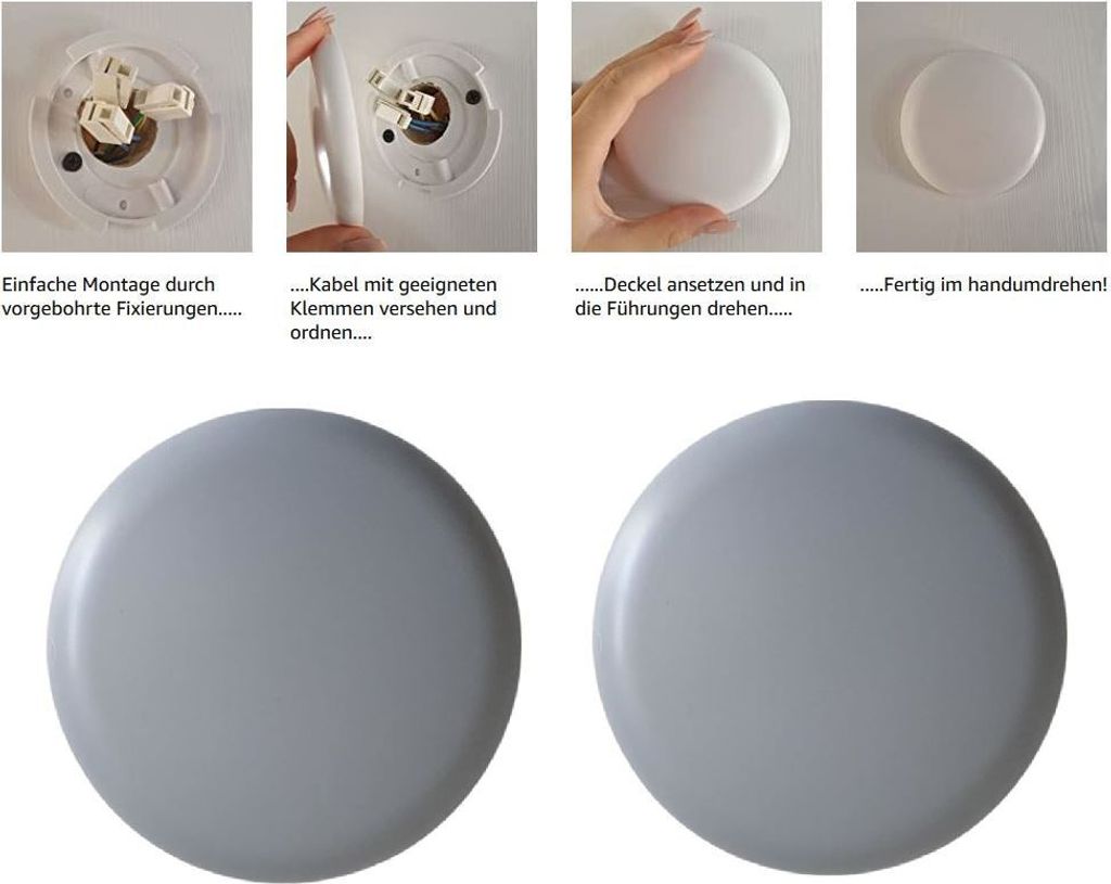 2x Deckendose Lampen Abzweigdose Abdeckdose Verteilerdose Deckenverteilerdose Baldachin grau superflach Ø 10 cm SET