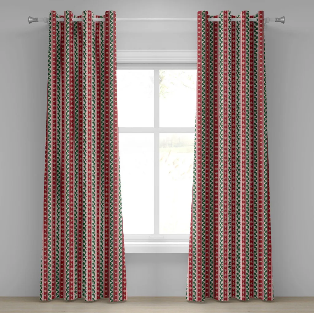 ABAKUHAUS Rideau à œillets Snowflake Noël, 280x245cm Vert Fougère Rubis