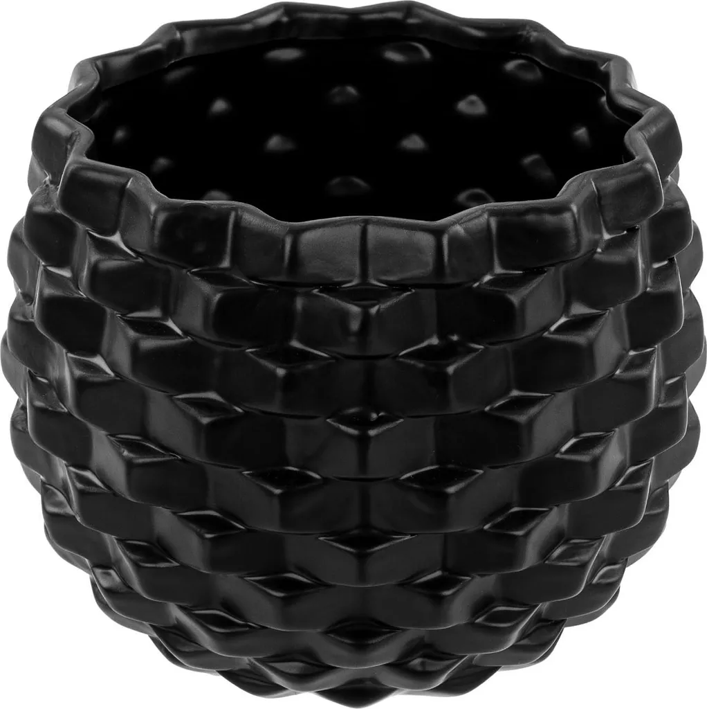 Pot de fleurs en céramique noir brillant Ø19cm avec structure 3D convexe