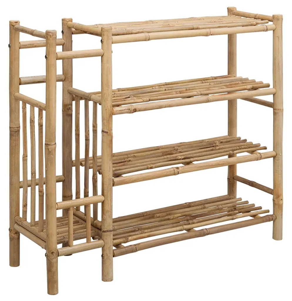 Étagère à chaussures 88 cm en bambou naturel robuste avec plateau supérieur