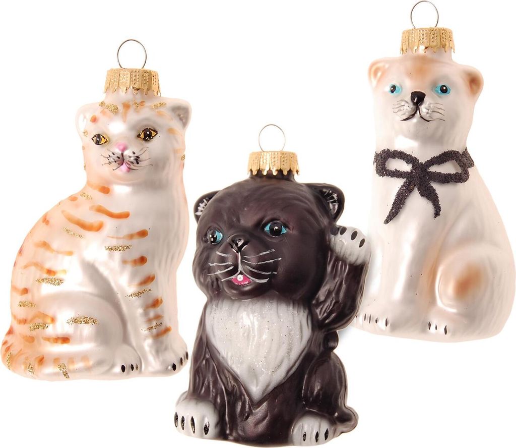 Krebs Glas Lauscha Weihnachtsbaumschmuck - Katzen - 3 Stück - aus Glas gefertigt - ca. 8cm