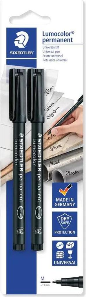 A retail package containing two black permanent markers.