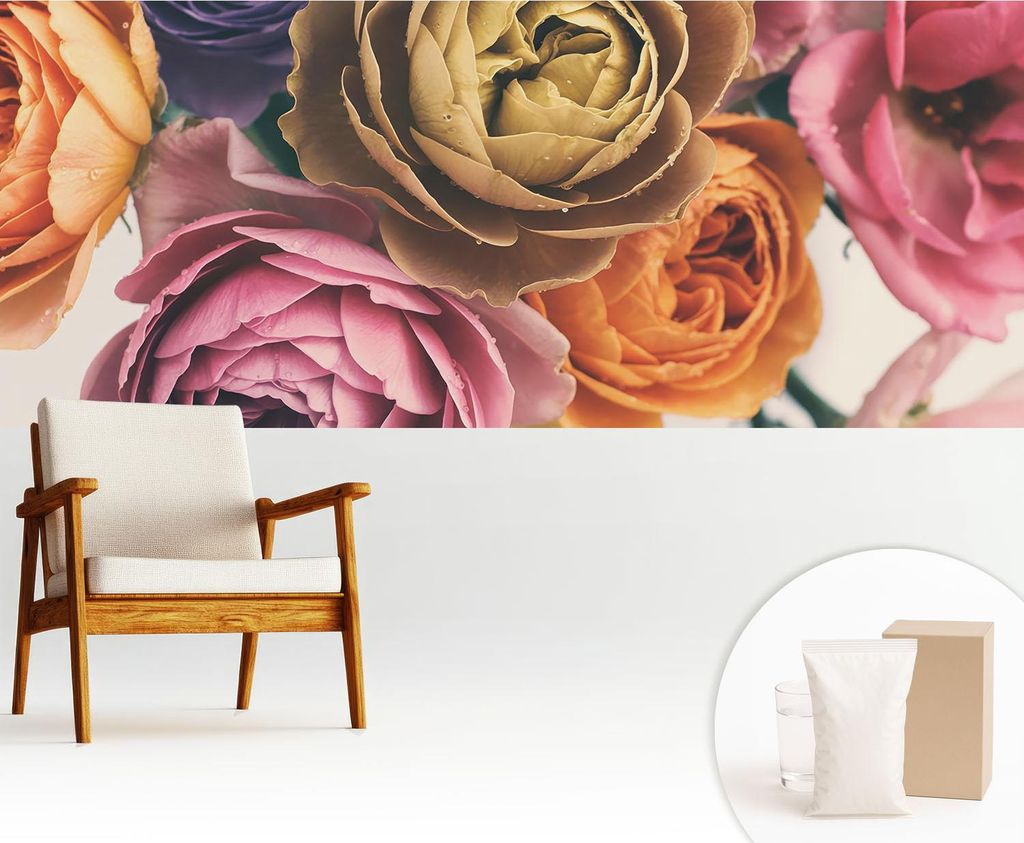 Fototapete - 250x104 cm - Tapete - Wandtapete - Wandbilder - Dekofolie - Tapete Folie - Wand - Dekoration - Wohnzimmer - Bunte Rosen