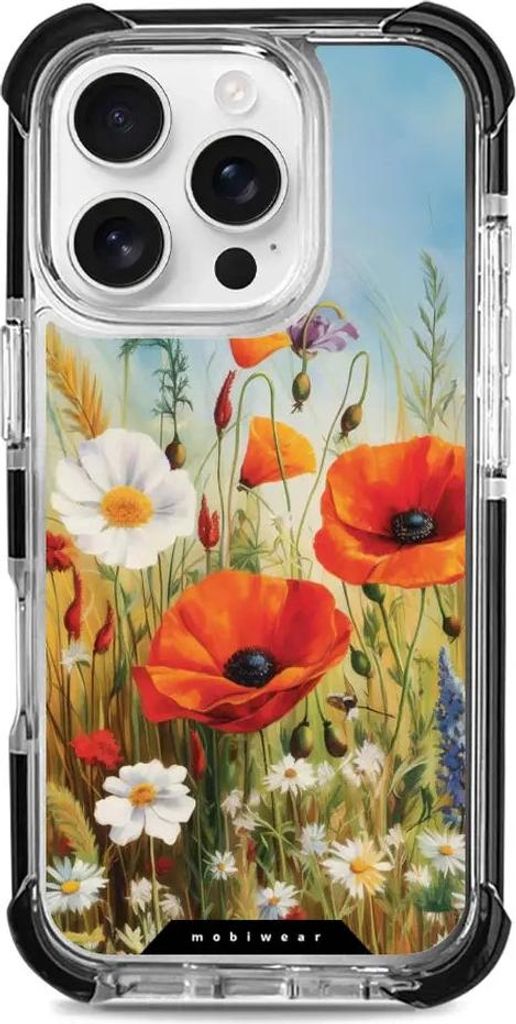 Handyhülle für iPhone 16 Pro mit MagSafe, Mobiwear Elite Bumper, Wiesenblumen