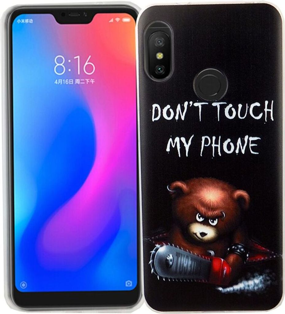 Xiaomi Redmi 6 Pro Handy Hülle Schutz-Case Cover Bumper Dont Touch My Phone Bär