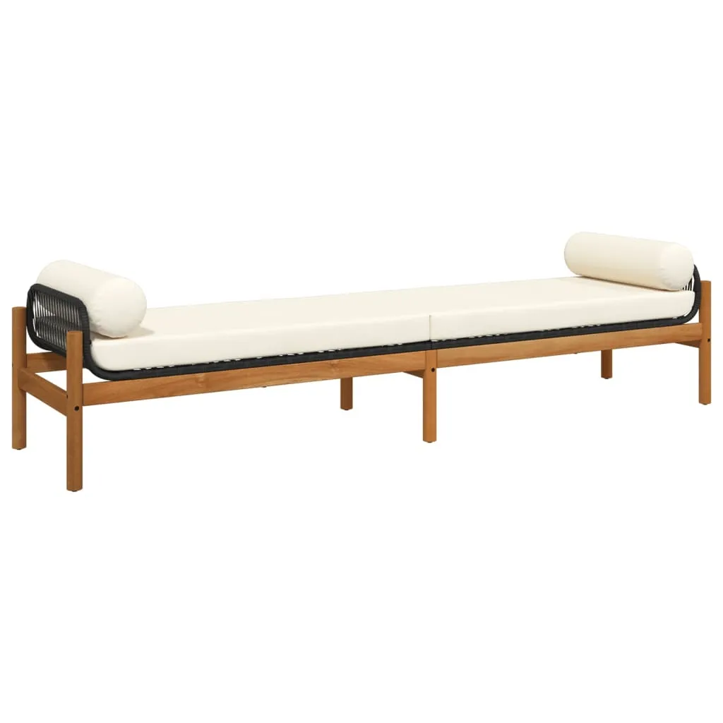Banc de terrasse pour détente extérieure en polyrotin noir et acacia