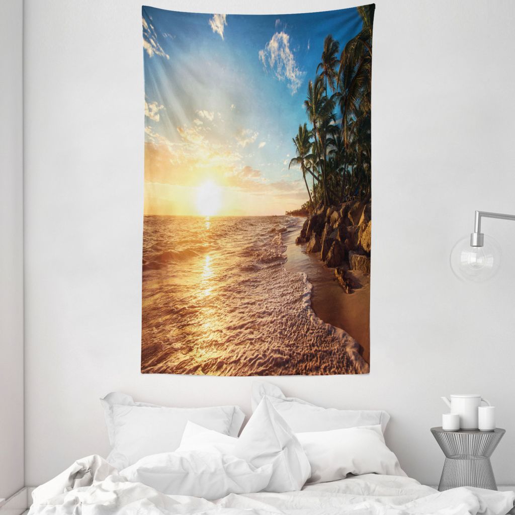 ABAKUHAUS Landschaft Wandteppich und Tagesdecke, Palmen am Strand aus Weiches Mikrofaser Stoff Waschbar ohne Verblassen Digitaldruck, 140 x 230 cm,...