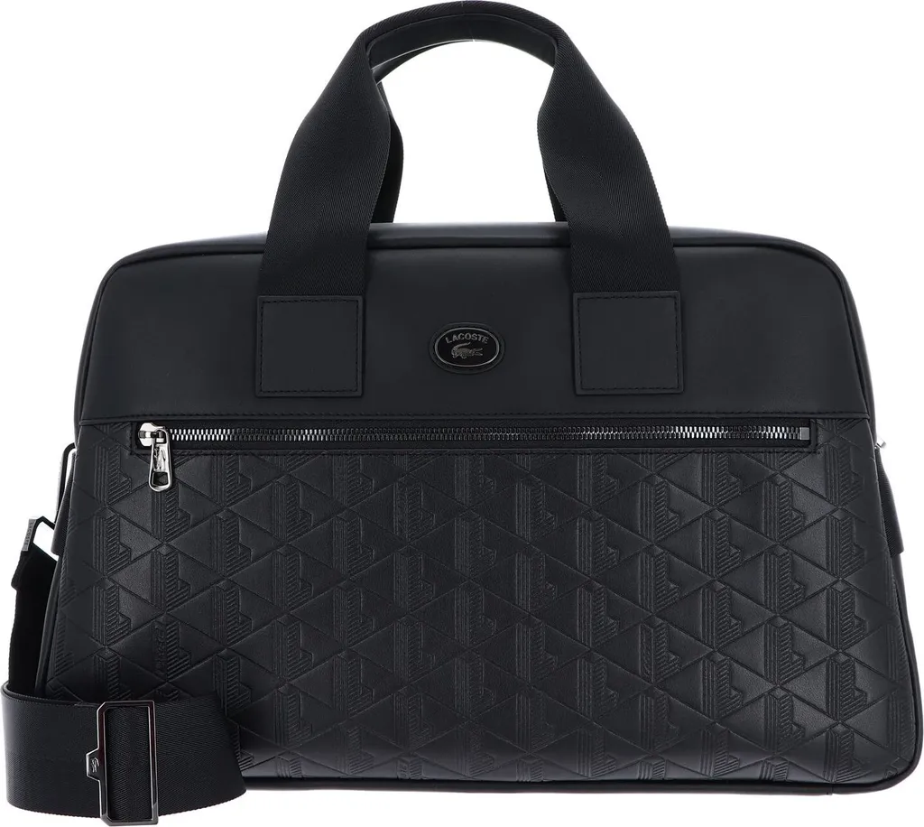Grand sac weekender Lacoste noir monogrammé pour voyage et loisirs