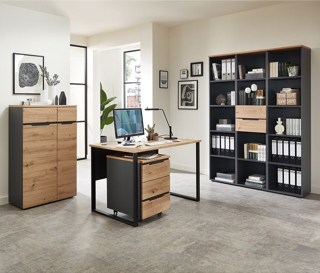 Büromöbel Set 6-teilig MANRESA-36 mit 120cm Schreibtisch in graphit und Eiche