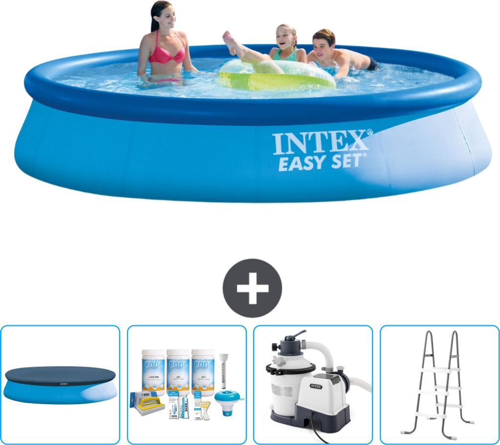 Intex runder aufblasbarer Easy Set-Pool – 396 x 84 cm – Blau – im Lieferumfang enthalten Abdeckung - Wartungspaket - Filterpumpe für Schwimm...
