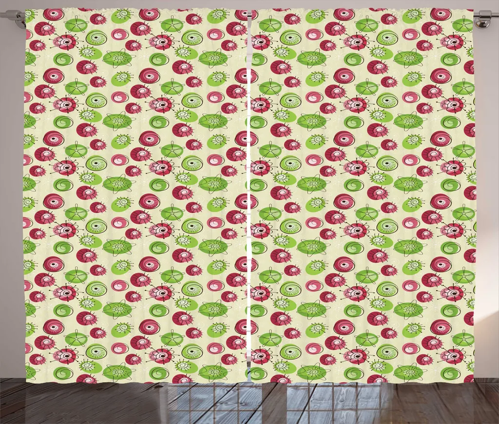 ABAKUHAUS Tenda rustica astratta, motivo floreale surreale, tenda con passanti e ganci per camera da letto, 280 x 175 cm, multicolore
