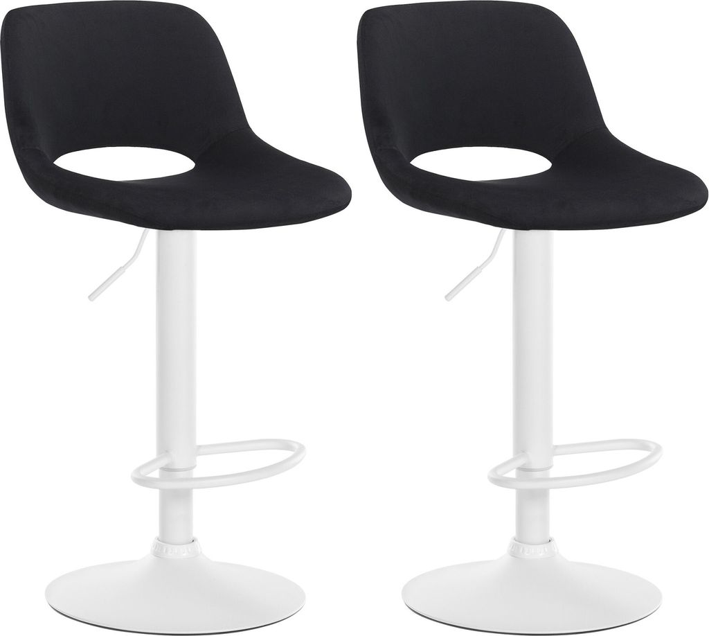 DELUKE Barhocker 2er Set JAKSON - Schwarz, Samt, Weiß | Barhocker mit Lehne Barstuhl Tresenhocker Tresenstuhl Kneipenhocker Kneipenstuhl