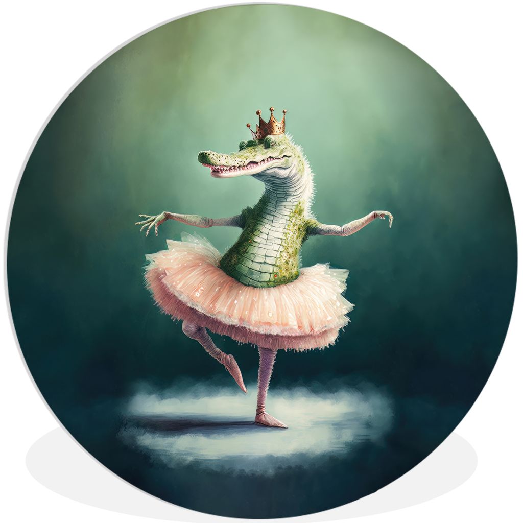 MuchoWow Rundes Wandbild - Runde Bilder Krokodil - Krone - Gold - Ballett - Porträt - Kinder Ø 60 cm Kreis Wanddekoration Kunststoff - Wandkrei...