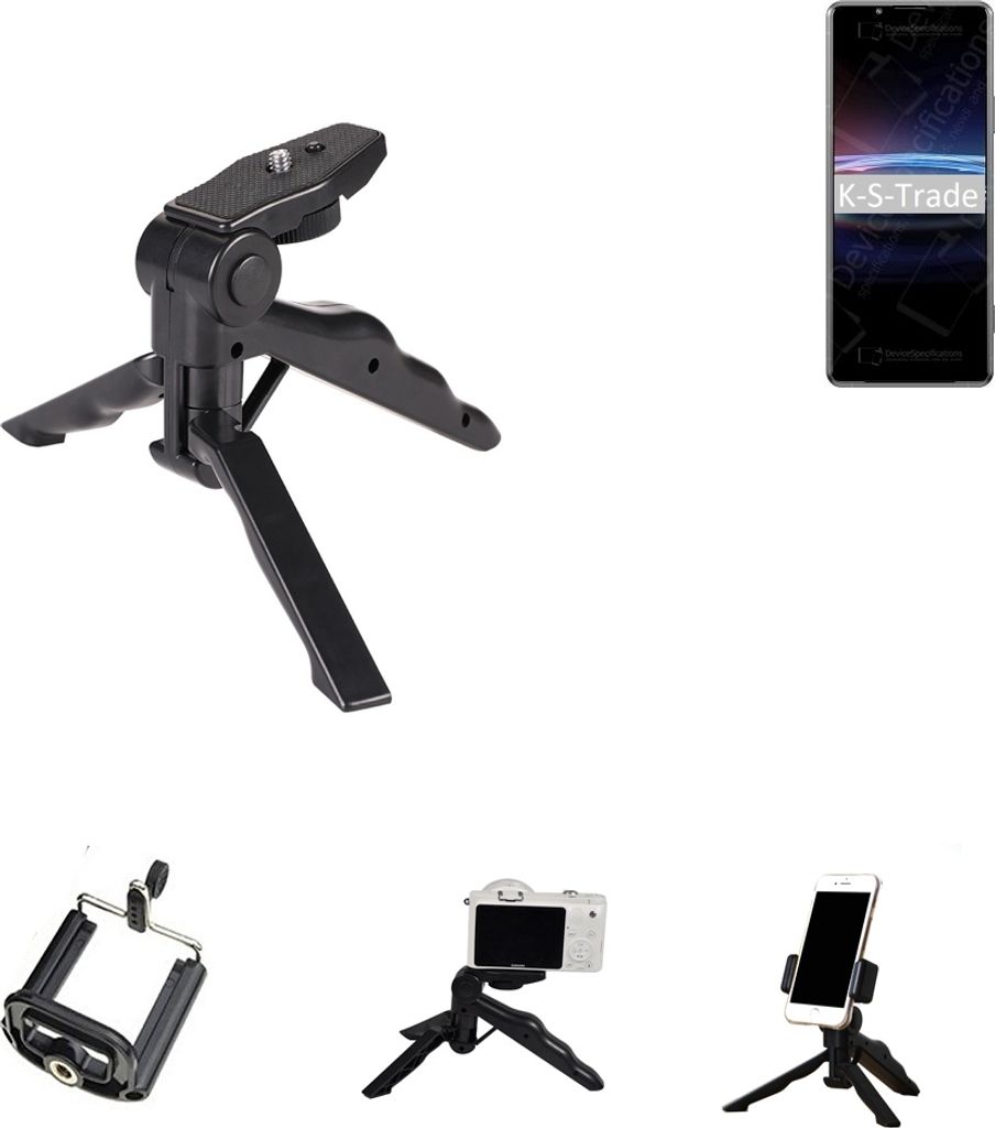 K-S-Trade Stativ Tisch-Ständer Dreibein Handy-Stativ Ständer kompatibel mit Sony Xperia PRO-I Mini-Stativ Smartphone Tripod Handy-Stativ aus Plastik
