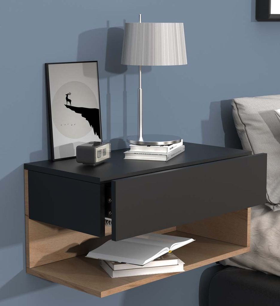 VCM Nachtschrank | Wandschublade | Wandboard | Nachttisch |Maße ca. H. 30 x B. 60 x T. 32 cm - Usal XL 60 cm