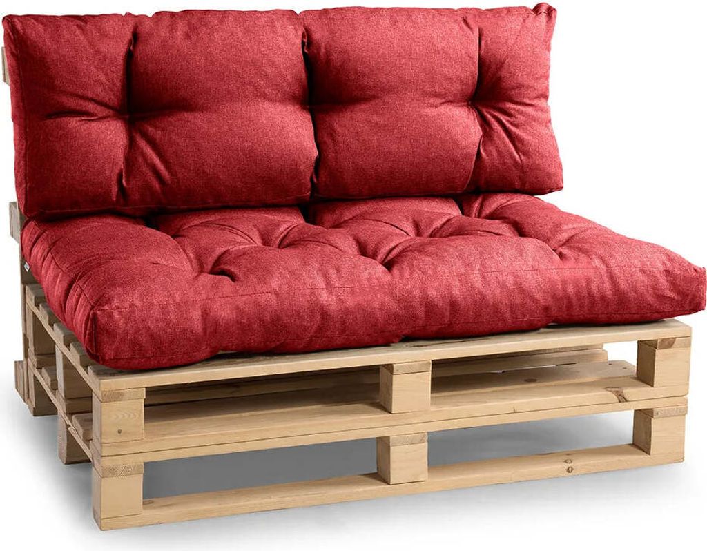 Palettenkissen, Gartensofakissen, Sitzkissen, N_PPI (Set Sitzkissen 120x80 + Rückenlehne 120x40, Rot)