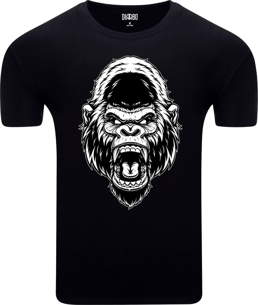 Diarbo Herren T-Shirt mit Tierliebhaber Druck Wilder Gorillakopf Schwarz Gr.S