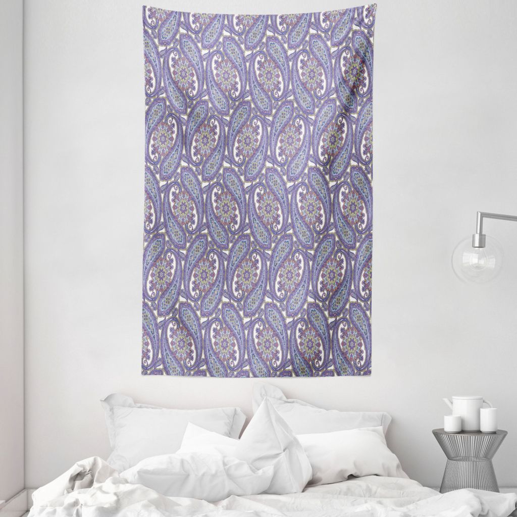 ABAKUHAUS Paisley Wandteppich und Tagesdecke, Blume aus Weiches Mikrofaser Stoff Waschbar ohne Verblassen Digitaldruck, 140 x 230 cm, Blau und Lila