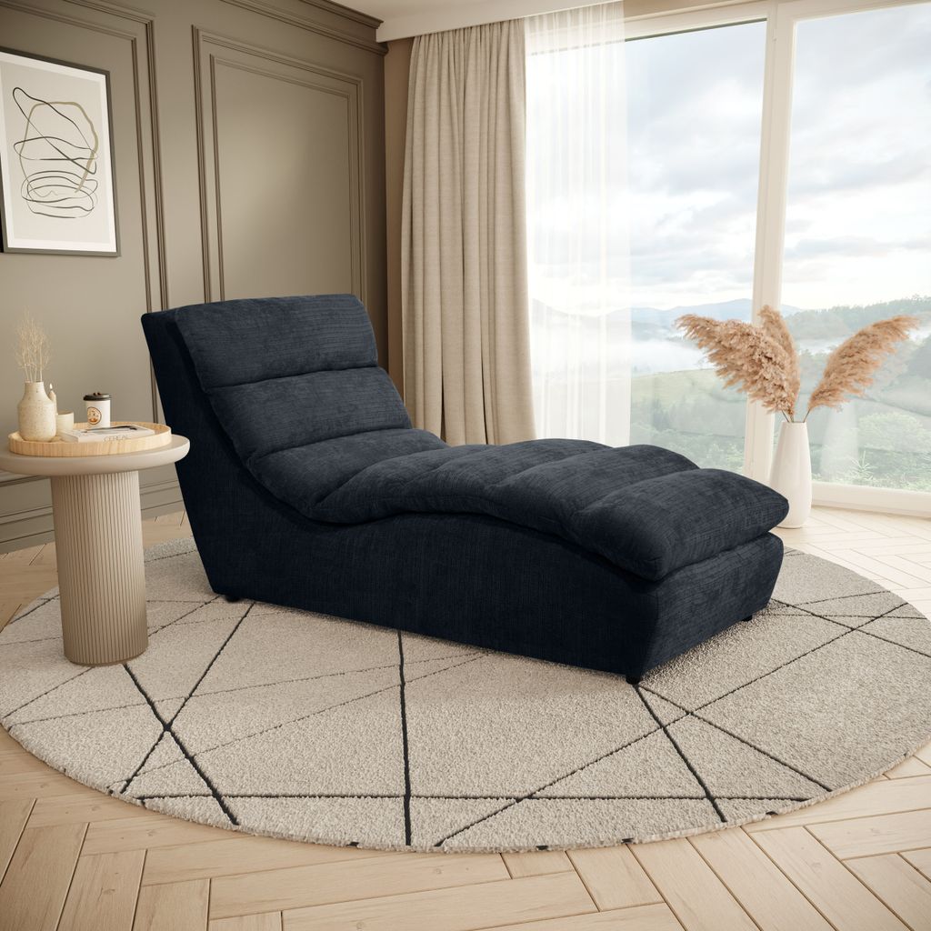Chaiselongue SAN REMO im Chenille-Stoff, Farbe: Schwarz