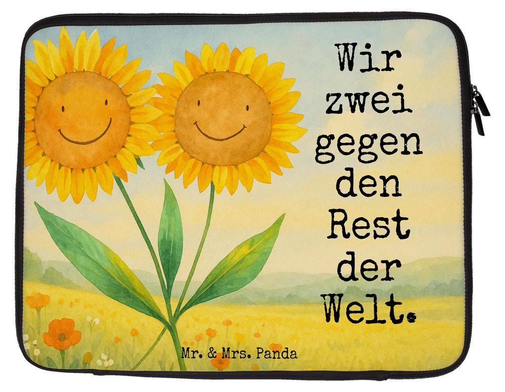 Mr. & Mrs. Panda Laptop Hülle Blume Sonnenblume Design 33 x 42 cm - Weiß - Geschenk, Tasche, Zusammen, Notebooktasche, Laptoptasche, Freundin, So...