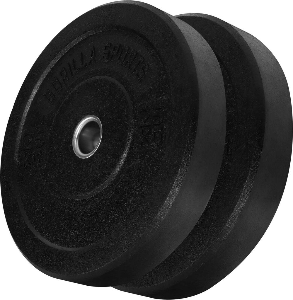 GORILLA SPORTS Olympia Hantelscheiben - 50 kg Set, 2 x 25 kg Gewichte, 50mm Bohrung, gummiert - Bumper Plates, Olympiascheiben, Gewichtsscheiben