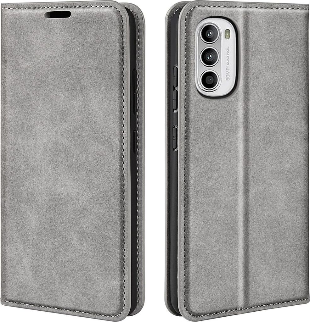 Mobigear Retro Slim Motorola Moto G82 Hülle Klapphülle Geldbörse - Grau