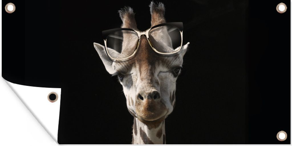 MuchoWow 160x80 cm Outdoor-Poster Gartendeko Sichtschutz Garten Poster für den Garten Giraffe - Brille - Schwarz