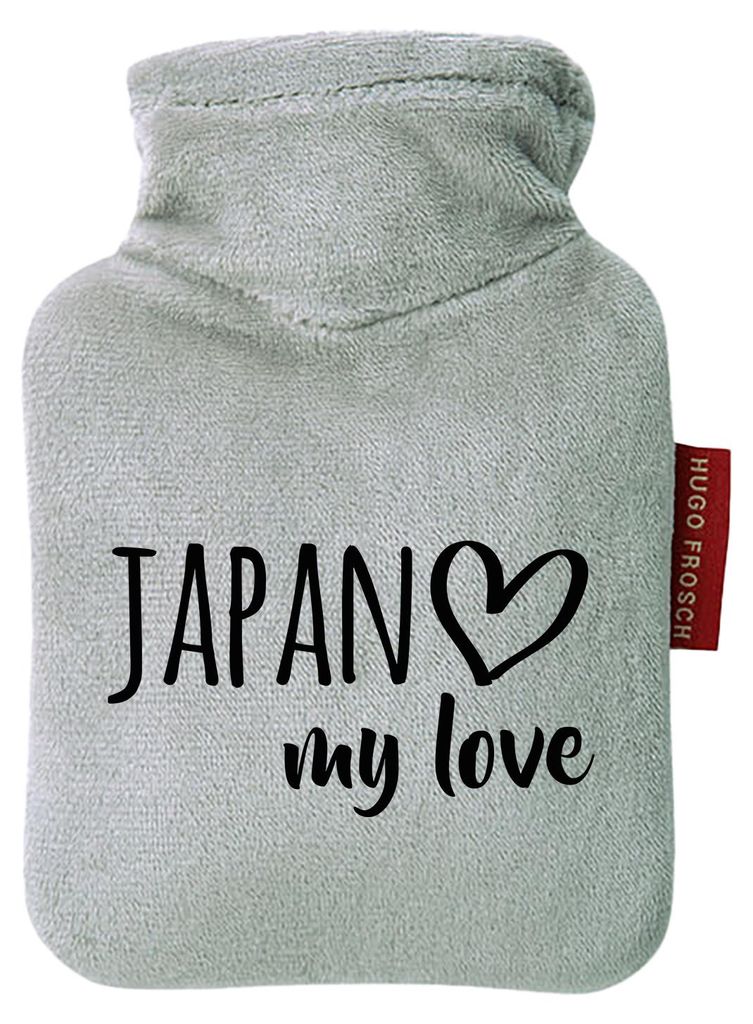 Huuraa Mini-Wärmflasche Japan my love 0,2 Liter Grey Mini Veloursbezug Taschenwärmer Geschenkidee
