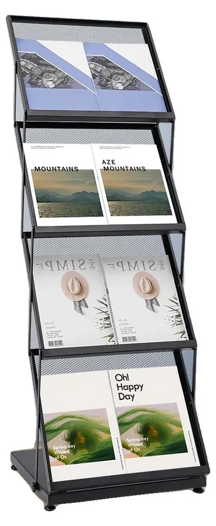 Présentoir de journaux pliable 4 étages en métal pour salon et bureau