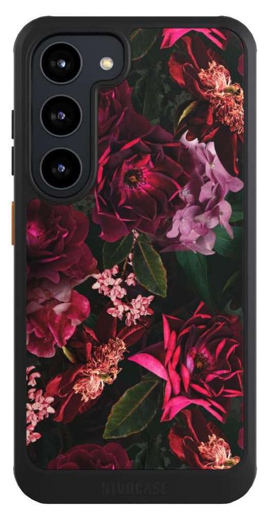 NIVOCASE Hülle für Samsung Galaxy S23 Handyhülle NIVOcore Case Schwarz Blumen Blüte Rose