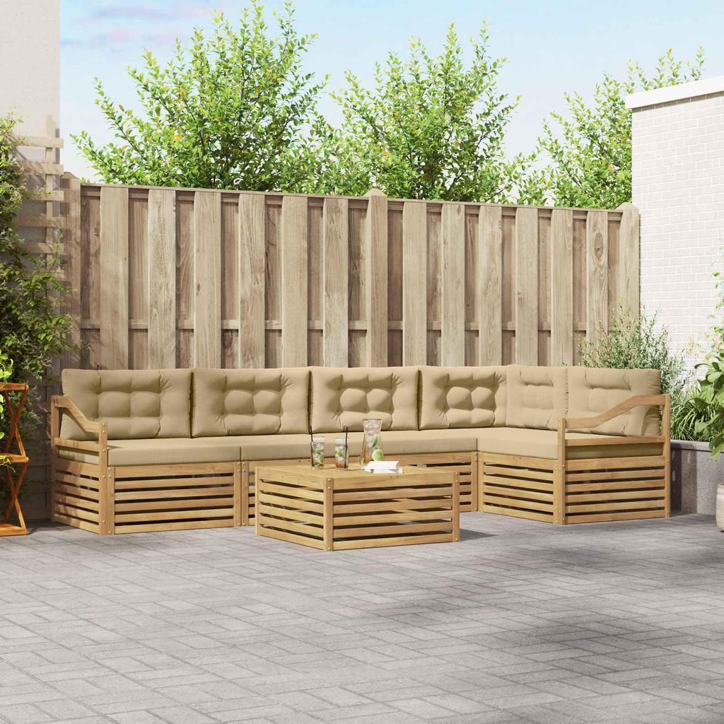 Möbel Outdoor-Sofagarnitur mit Kissen 6 pcs Weiß und Beige PolyesterGartensofas - Gartensofas c4094