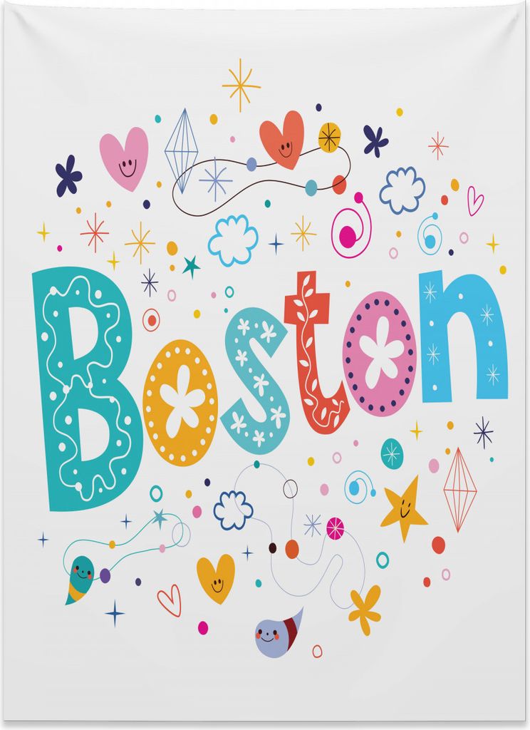 Abakuhaus Boston Wandteppich, Doodle Hand gezeichnete Symbole aus Weiches Mikrofaser Stoff Kein Verblassen Klare Farben Waschbar, 110 x 150 cm, Meh...