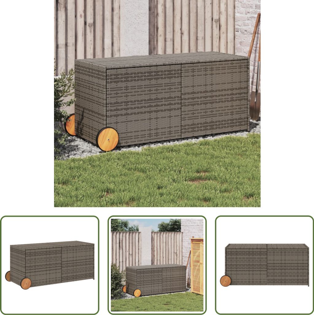 The Living Store Gartentruhe mit Rollen Grau 283L Poly Rattan