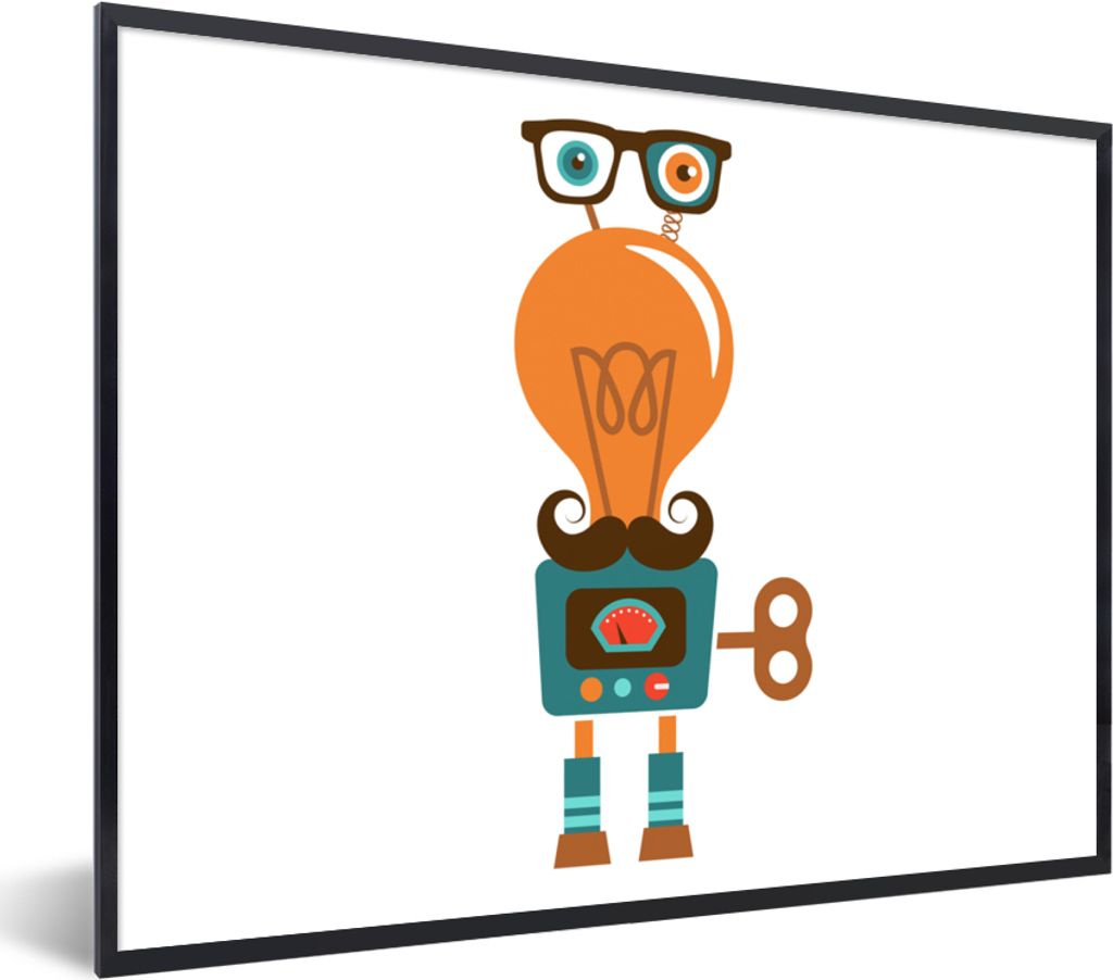 MuchoWow Gerahmtes Poster Roboter - Brille - Schnauzbart - Kinder - Jungen 80x60 cm - Poster mit Schwarzem Bilderrahmen Wandposter Rahmen Foto Bi...