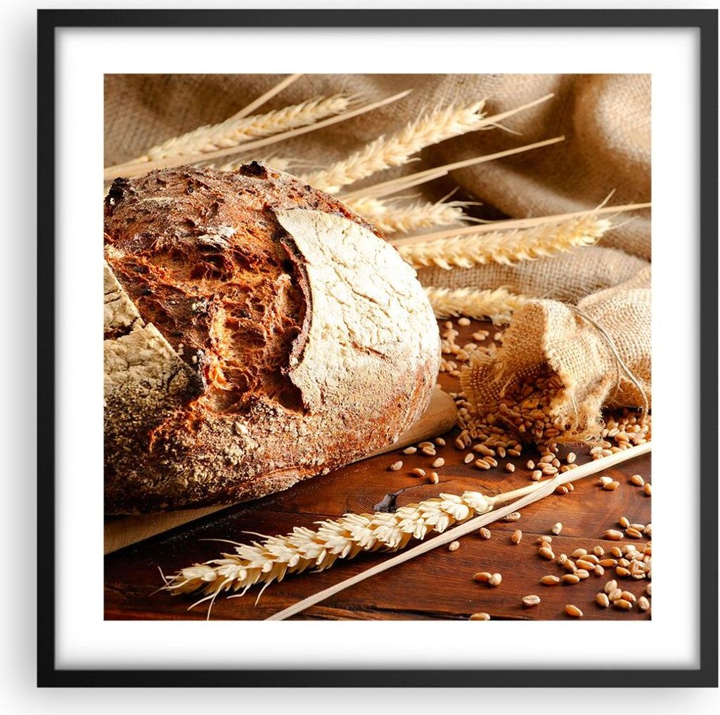 Gerahmtes Poster - Schwarzer Rahmen - Brot Bäckerei Lebensmittel Roggen - 50x50 cm - Wand Bild - Wanddeko - Wandbilder - Wandposter - Bilderrahmen...