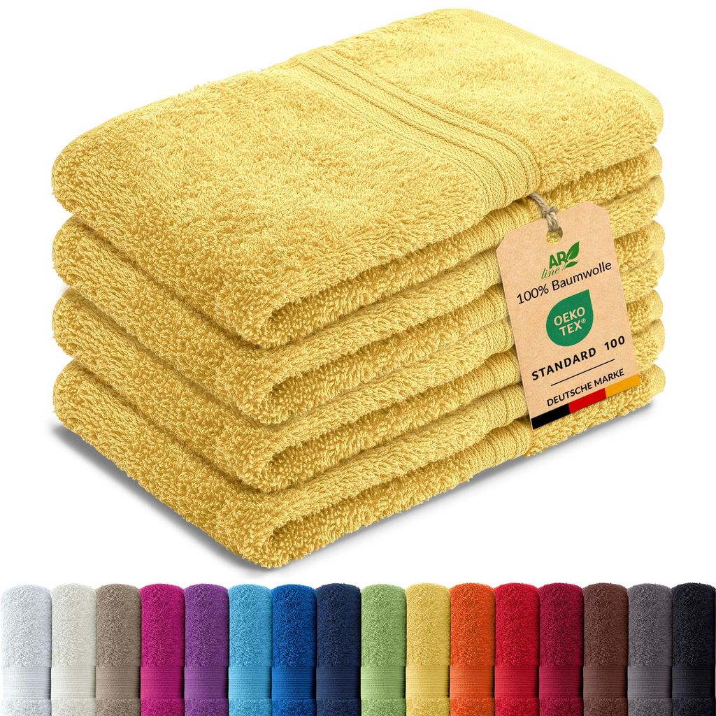 4er-Set ARIZONA Handtuch-Serie von AR Line – 100% Baumwolle, 500 g/m², 4er-Set Gästetücher 30x50 cm, Gelb