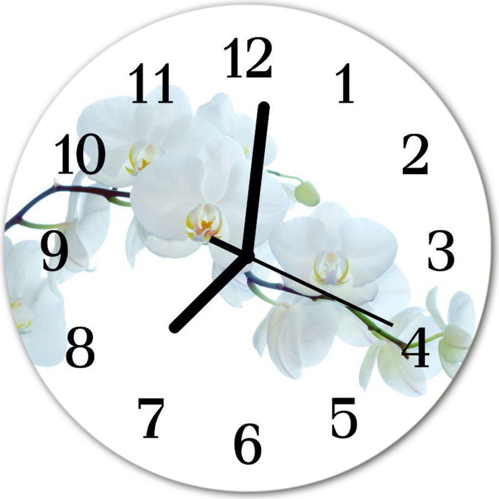 Glasuhr Wanduhr Küchenuhr Echt-Glas 30fi cm Orchidee weiß