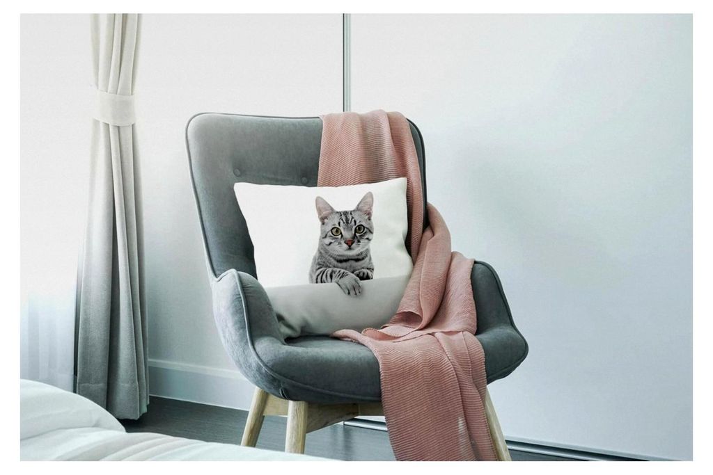 Kissen für Tiere, Katze, grau, weiß 40x40cm für Couch Sofa Lounge - Zierkissen zur Dekoration